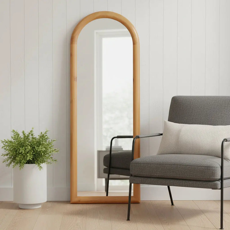 66" Natural Solid Wood Arch Framed Full Length Mirror Homeroots Bed & Bath