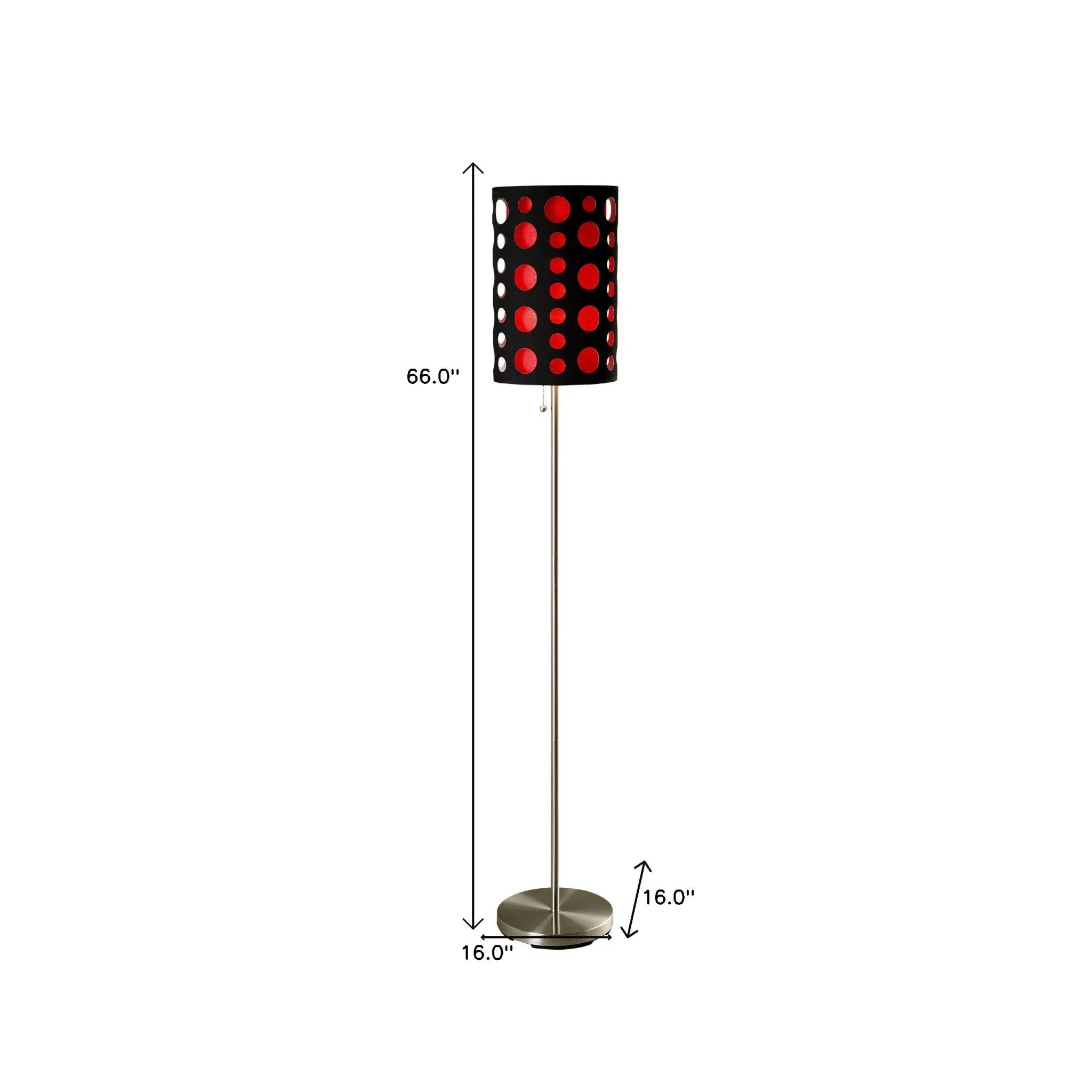 66" Steel Novelty Floor Lamp With Black And Red Drum Shade Homeroots Lighting