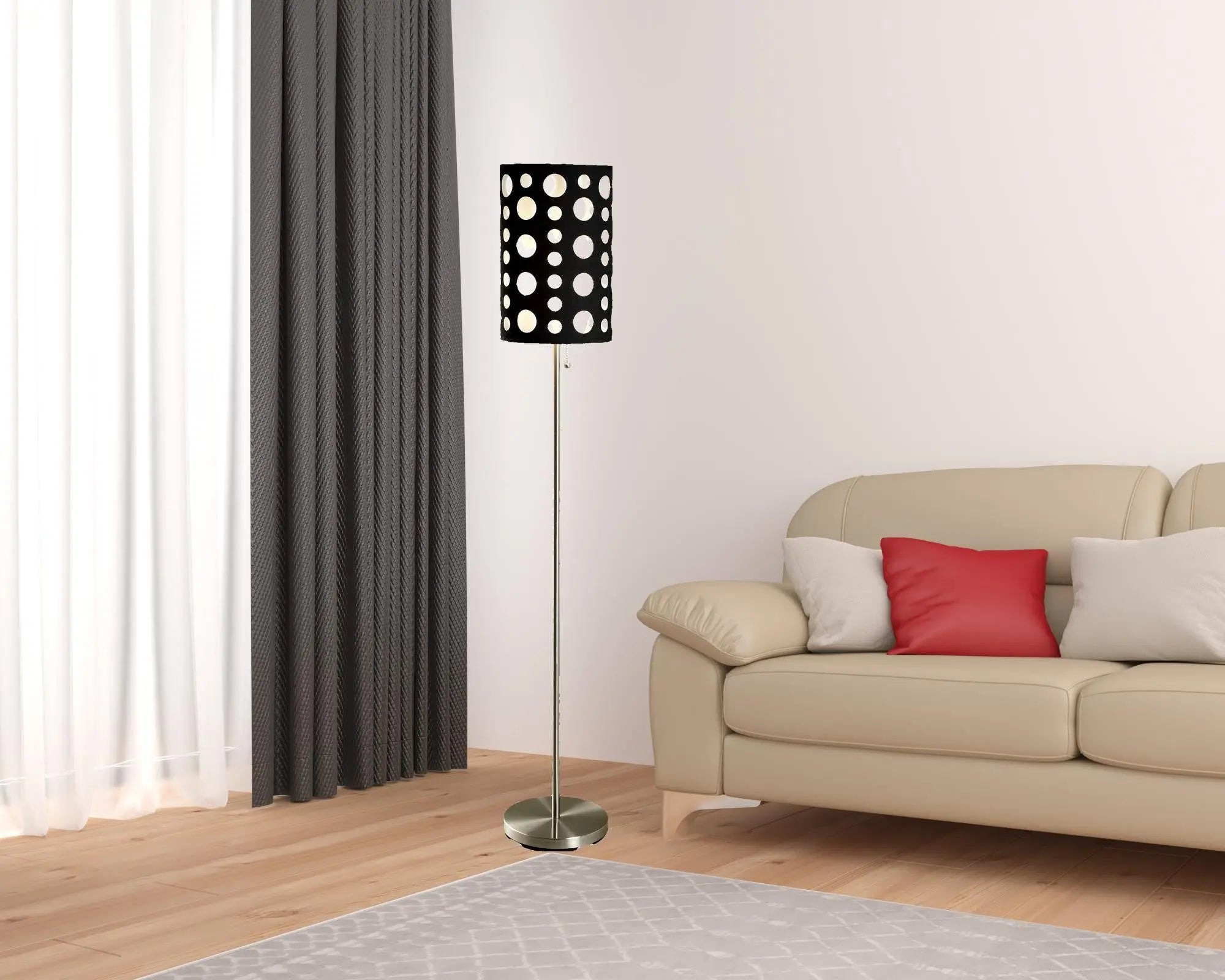 66" Steel Novelty Floor Lamp With Black And White Drum Shade - GreatEagleInc