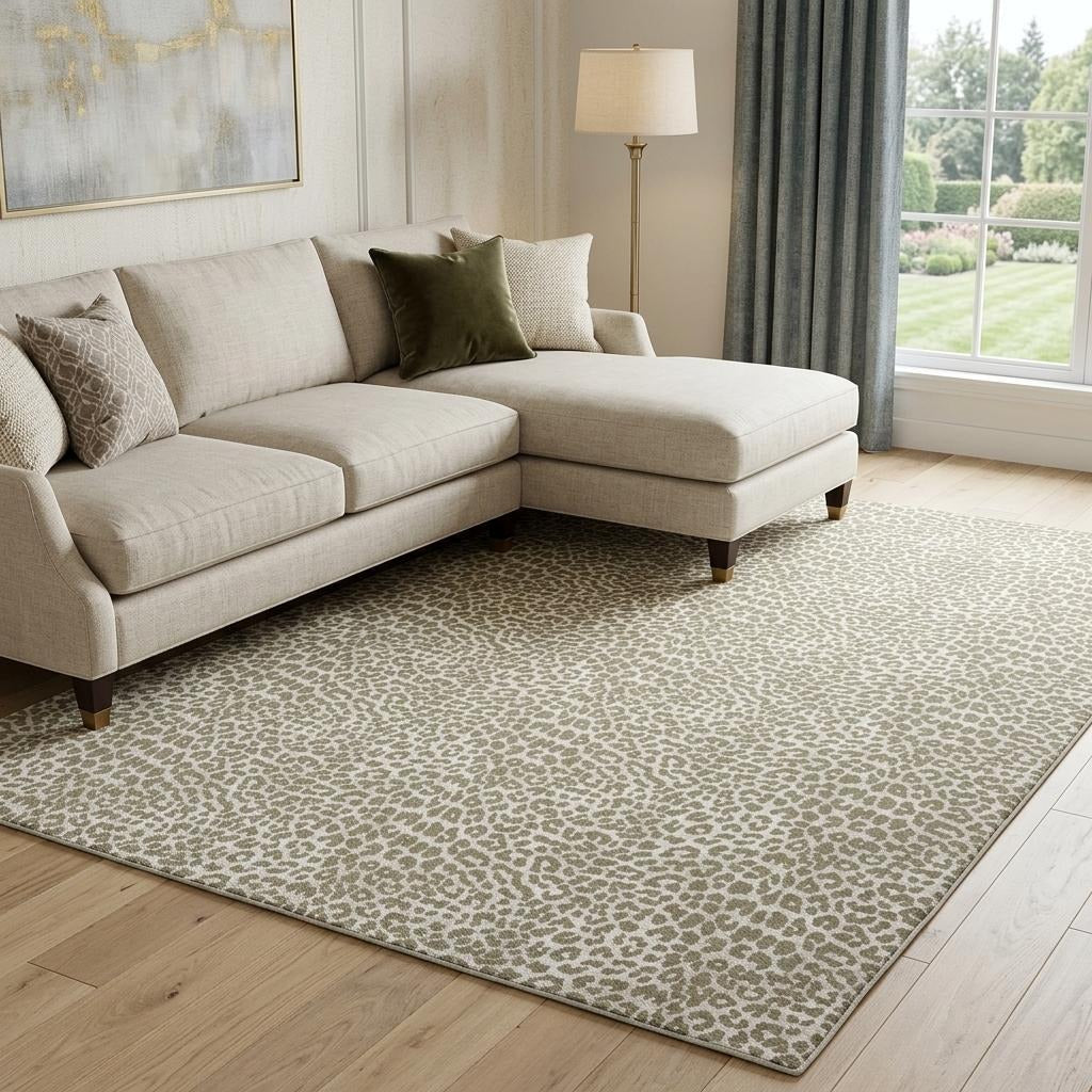 10' X 14' Taupe And Gray Animal Print Shag Washable Area Rug With UV Protection - Home & Garden
