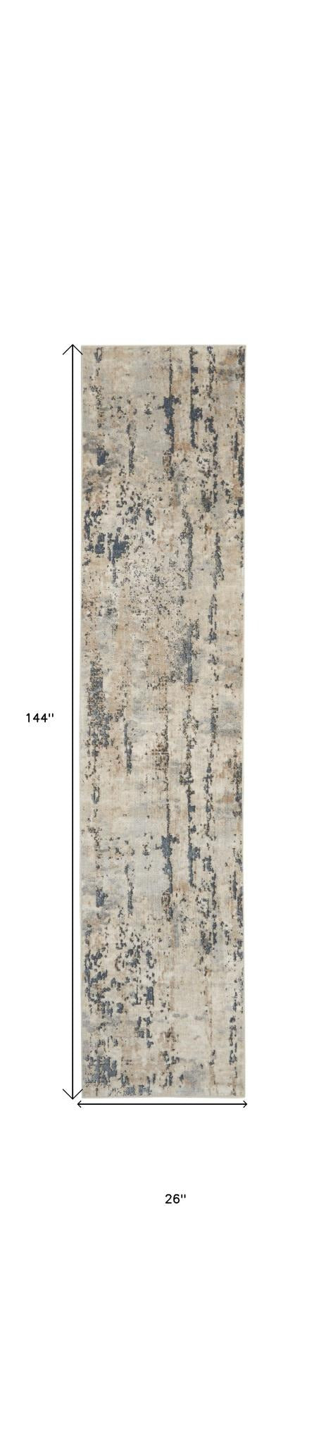12' Beige And Gray Abstract Runner Rug - Home & Garden