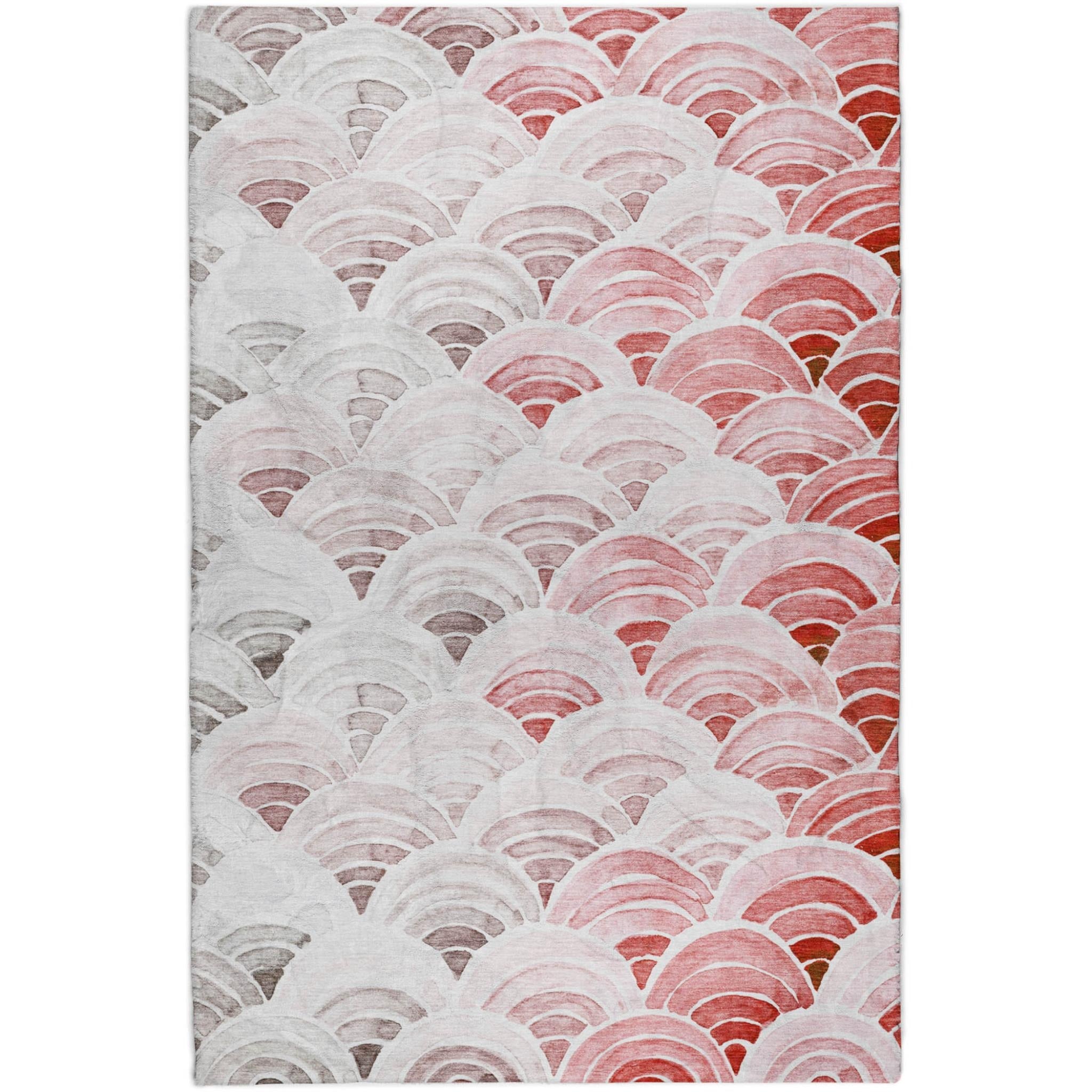 5' X 8' Red And Scarlet Geometric Shag Washable Area Rug With UV Protection - Home & Garden