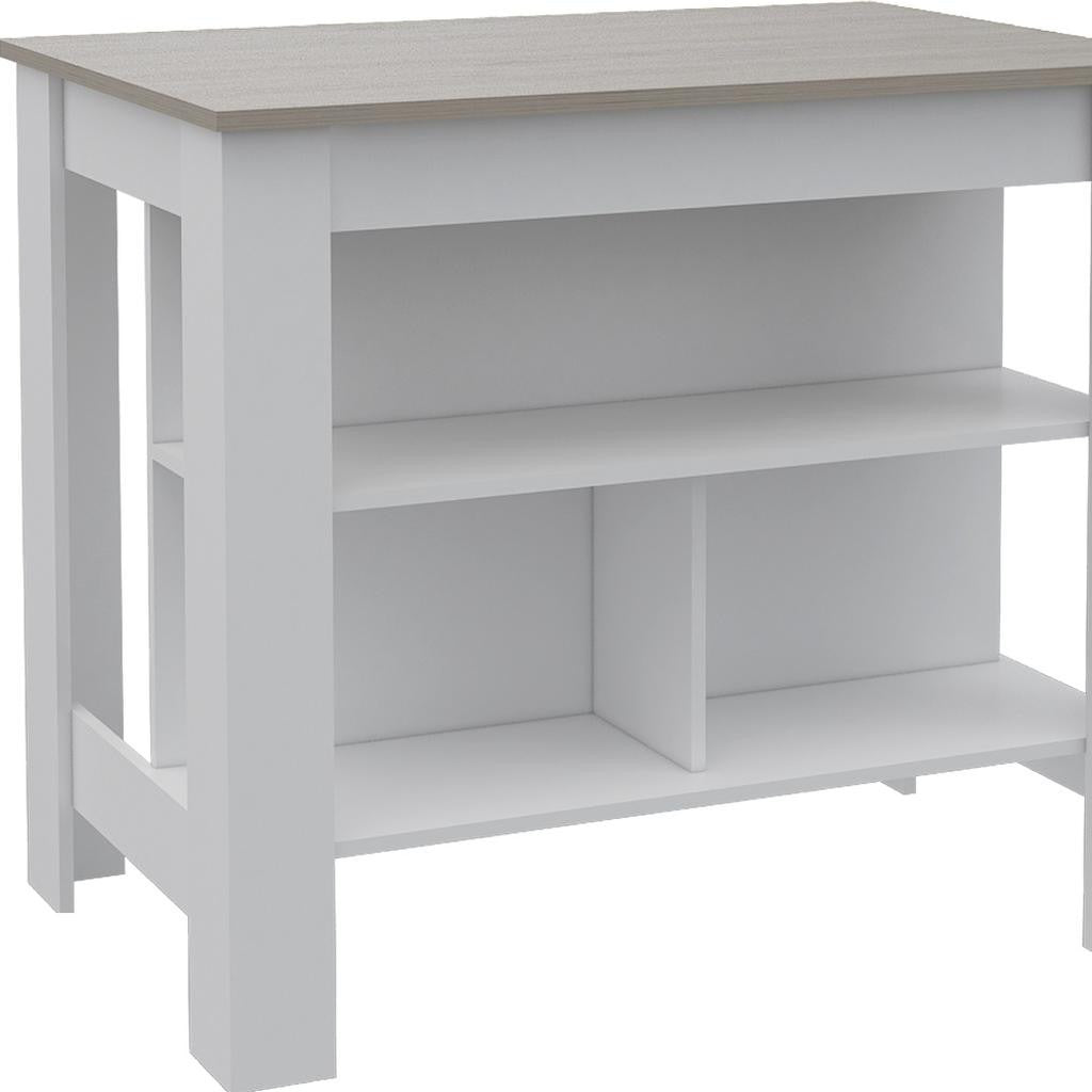 41" Light Gray and White Wood Kitchen Island With Storage - Kitchen & Dining