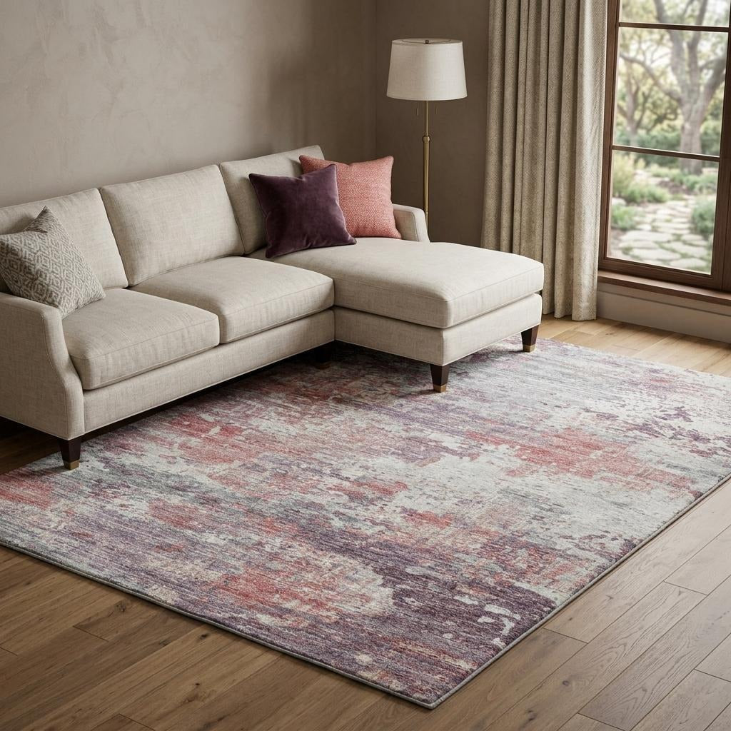 10' X 14' Pink And Purple Abstract Shag Washable Area Rug With UV Protection - Home & Garden