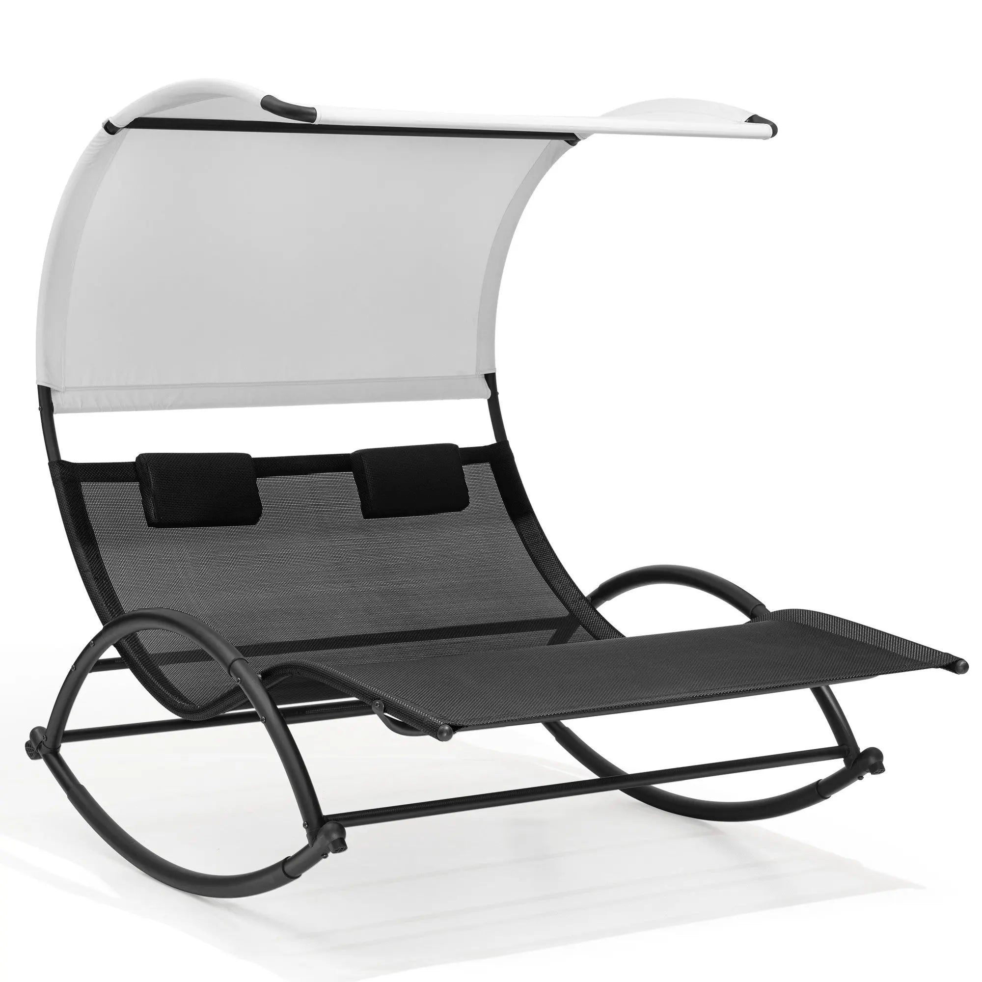67" Black Aluminum Six Position Adjustable Outdoor Chaise Lounge With Canopy Homeroots Outdoor