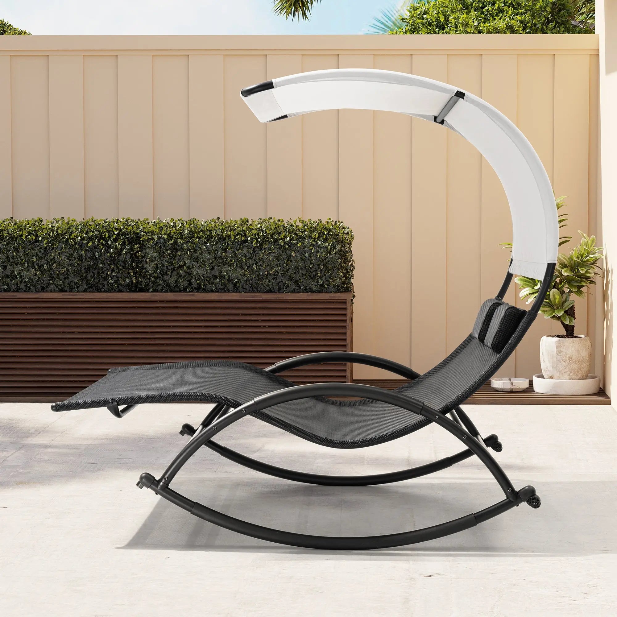 67" Black Aluminum Six Position Adjustable Outdoor Chaise Lounge With Canopy Homeroots Outdoor
