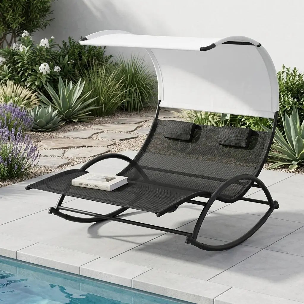 67" Black Aluminum Six Position Adjustable Outdoor Chaise Lounge With Canopy Homeroots Outdoor