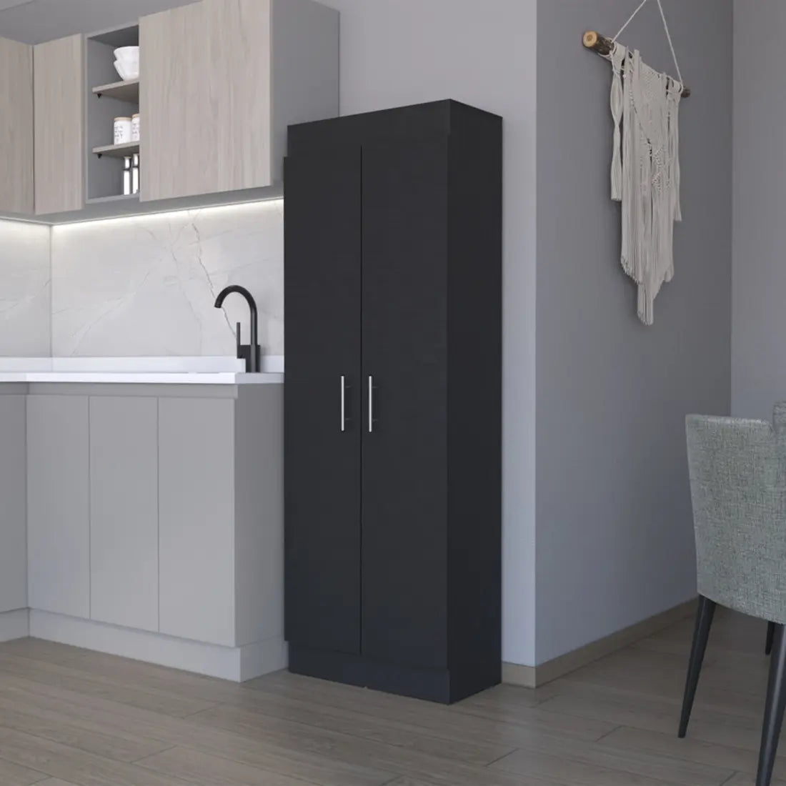 67" Black Wood Pantry Or Storage Closet - GreatEagleInc