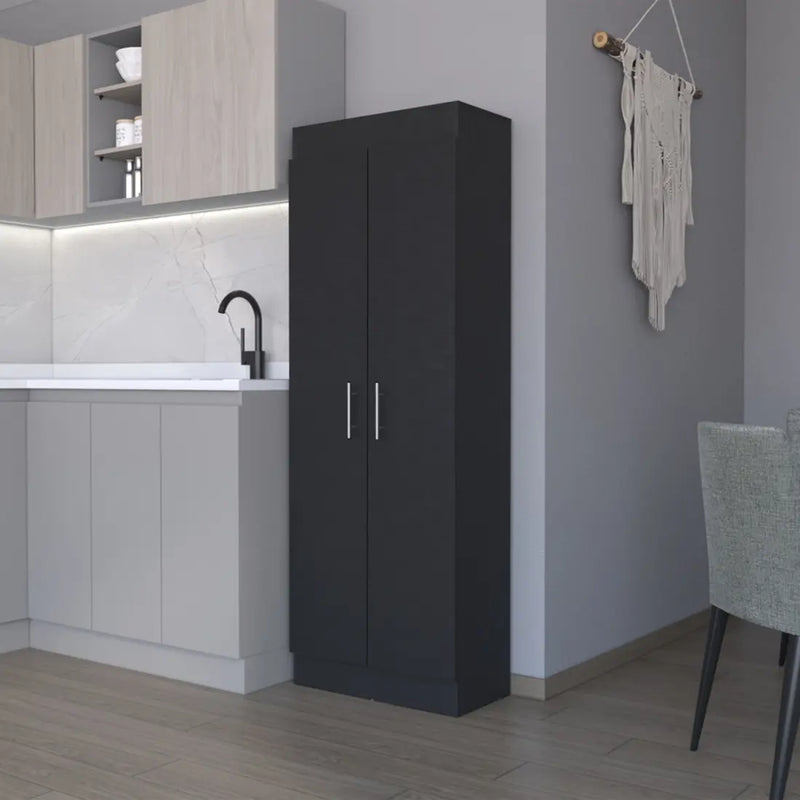 67" Black Wood Pantry Or Storage Closet - GreatEagleInc