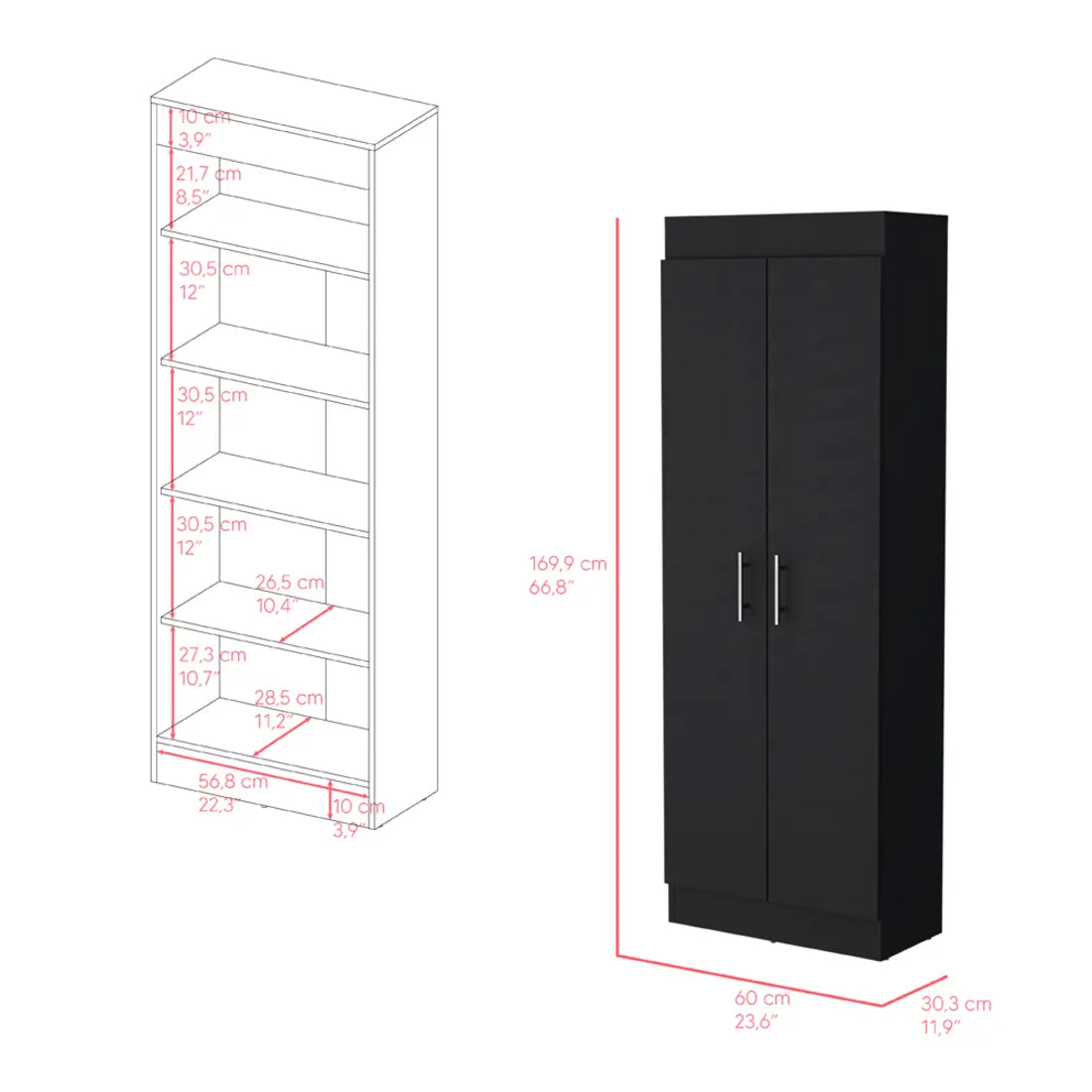 67" Black Wood Pantry Or Storage Closet - GreatEagleInc