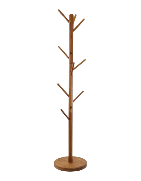 67" Brown Solid Wood Ten Hook Freestanding Coat Rack Homeroots Organization