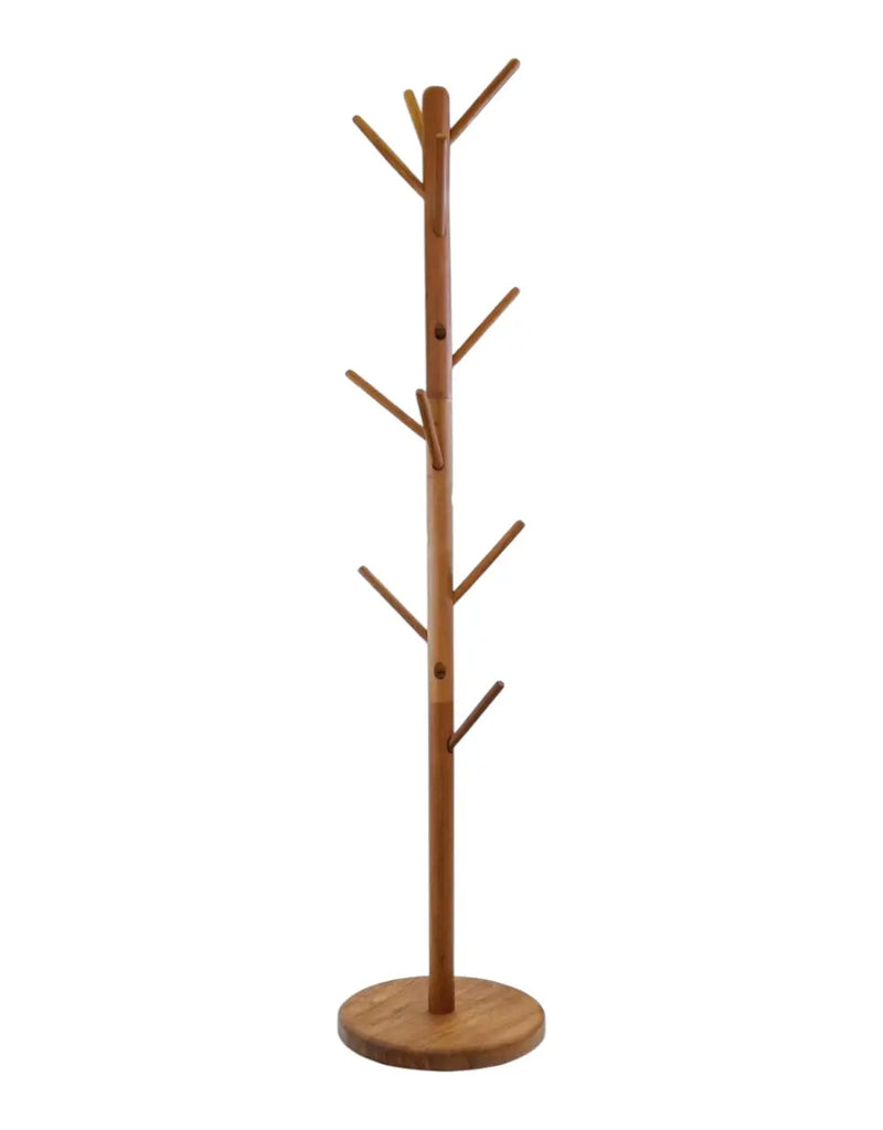 67" Brown Solid Wood Ten Hook Freestanding Coat Rack Homeroots Organization
