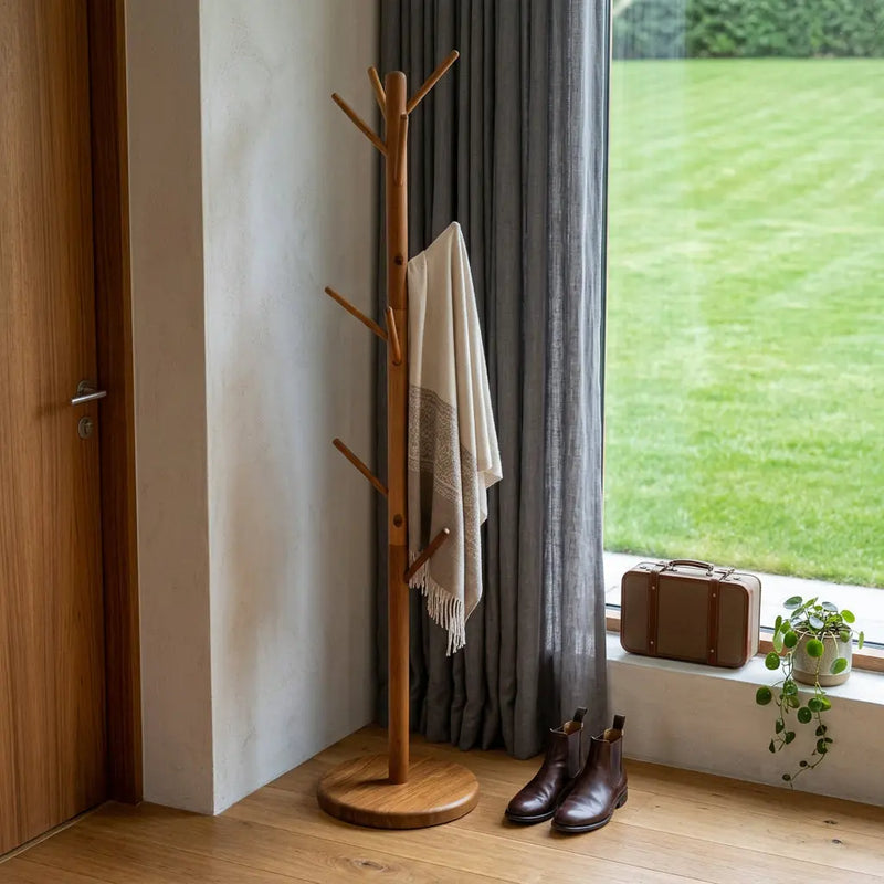 67" Brown Solid Wood Ten Hook Freestanding Coat Rack Homeroots Organization