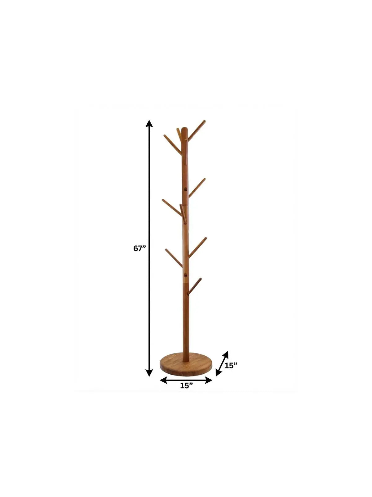 67" Brown Solid Wood Ten Hook Freestanding Coat Rack Homeroots Organization