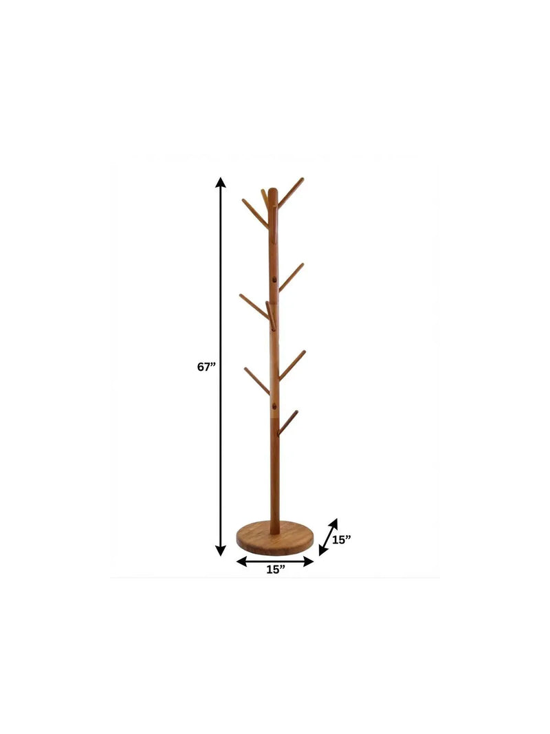 67" Brown Solid Wood Ten Hook Freestanding Coat Rack Homeroots Organization
