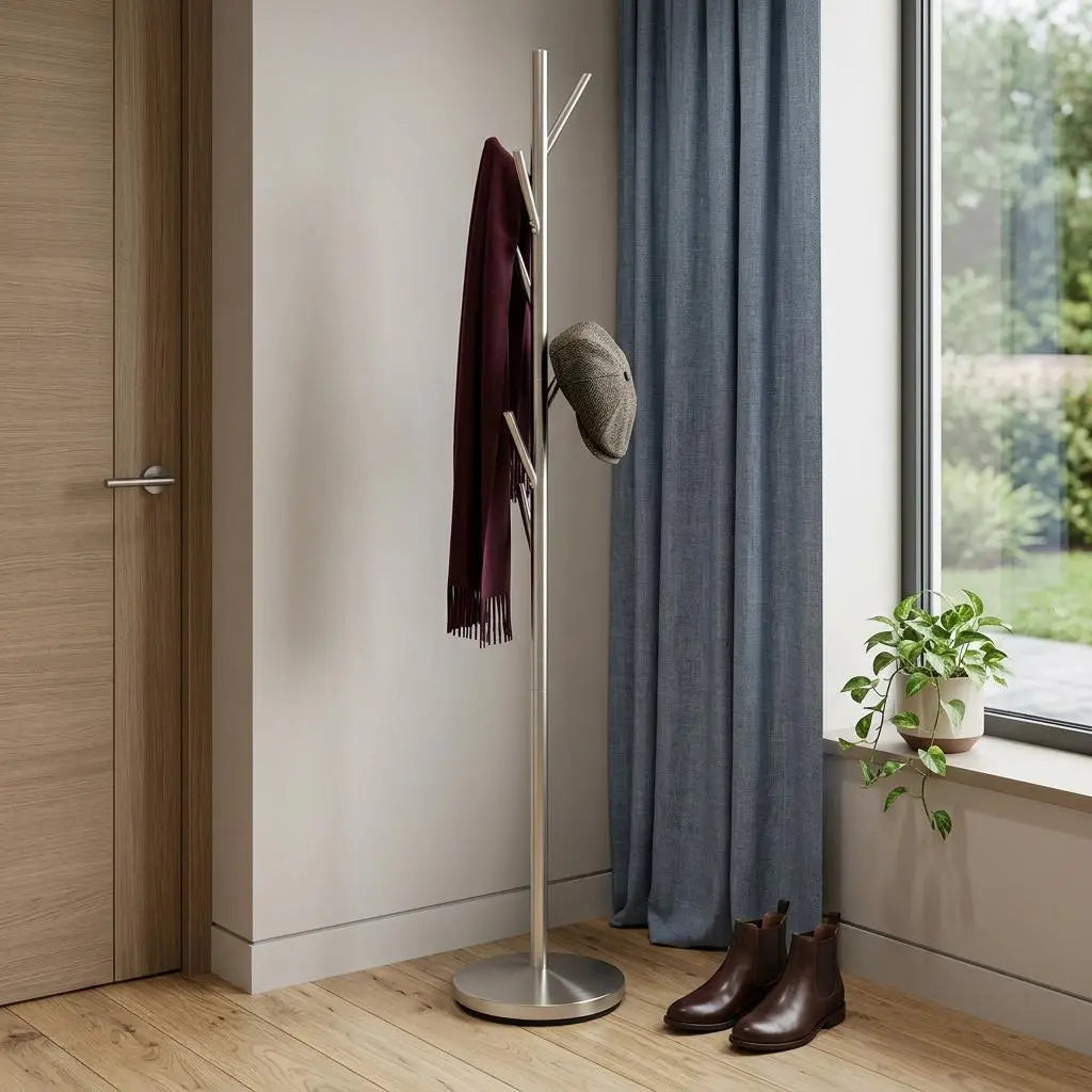 67" Brushed Steel Coat Tree Rack Homeroots Organization