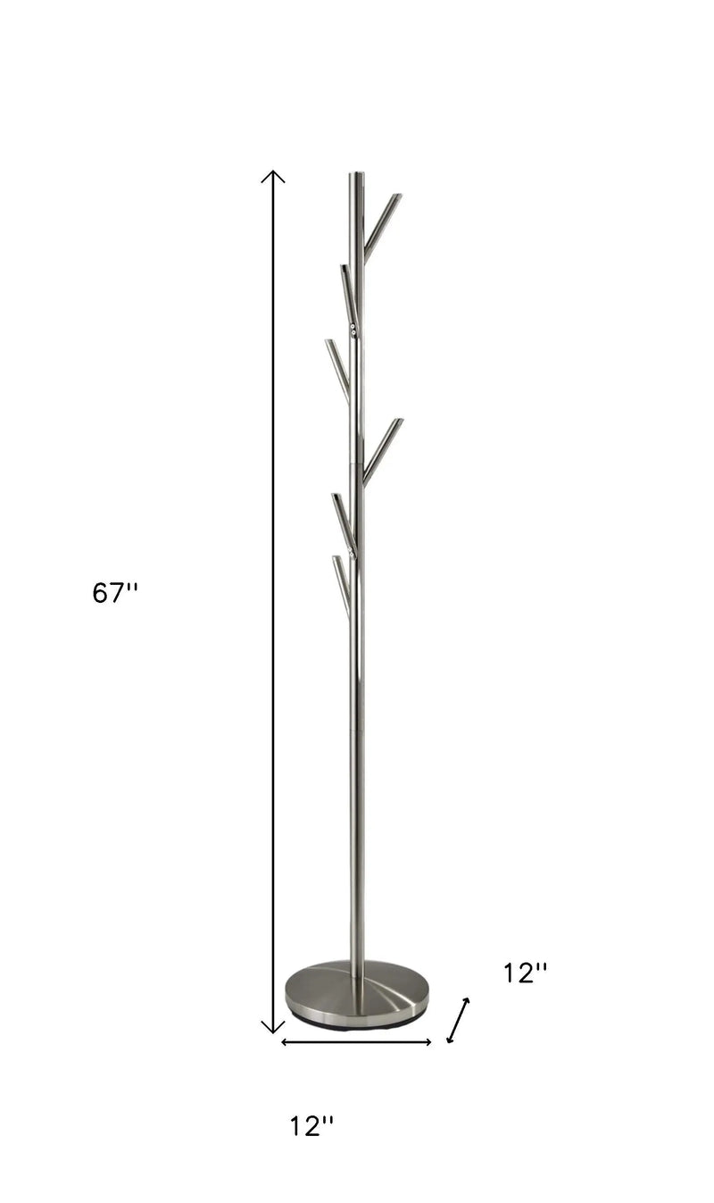 67" Brushed Steel Coat Tree Rack Homeroots Organization