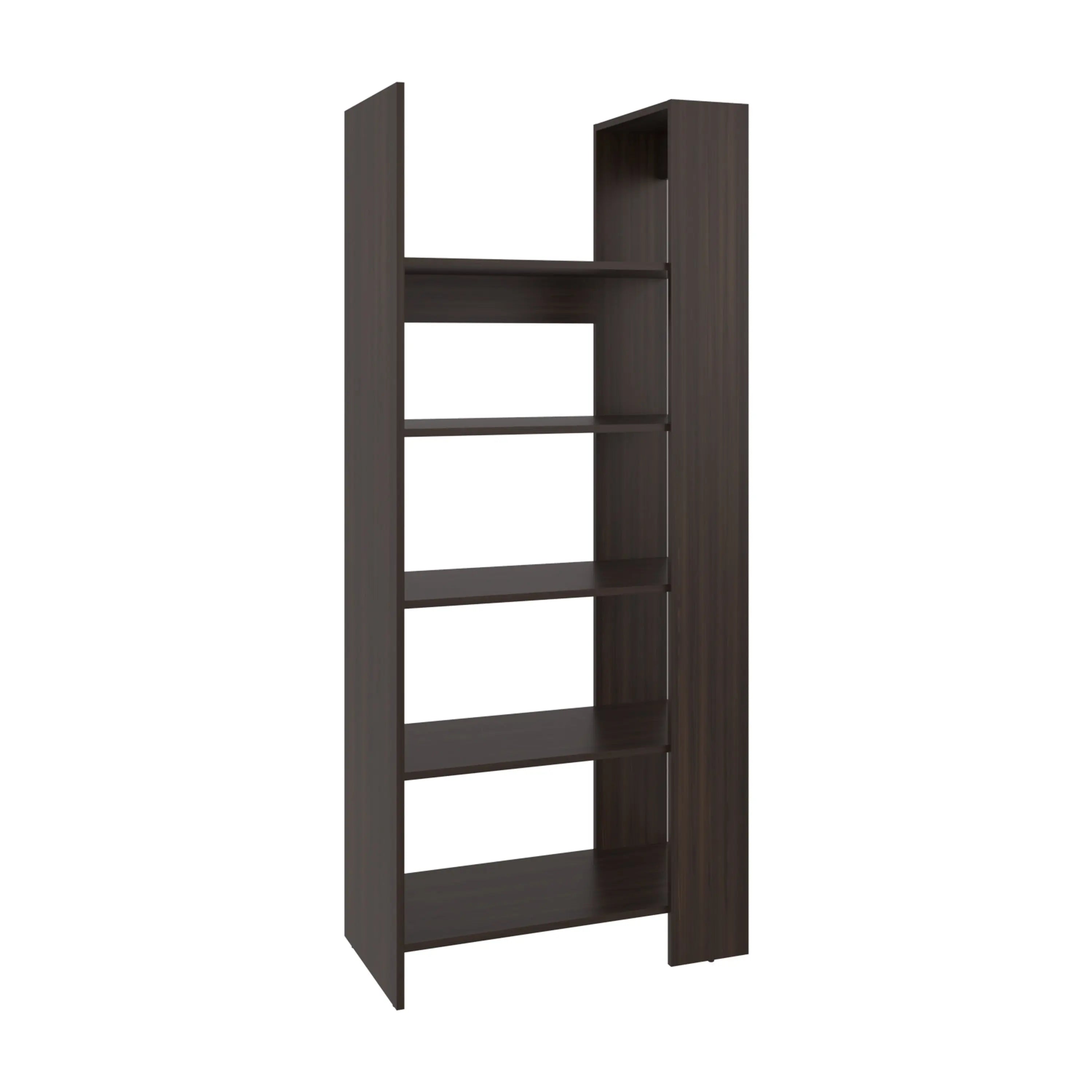 67" Walnut Wood Five Tier Bookcase Homeroots Office