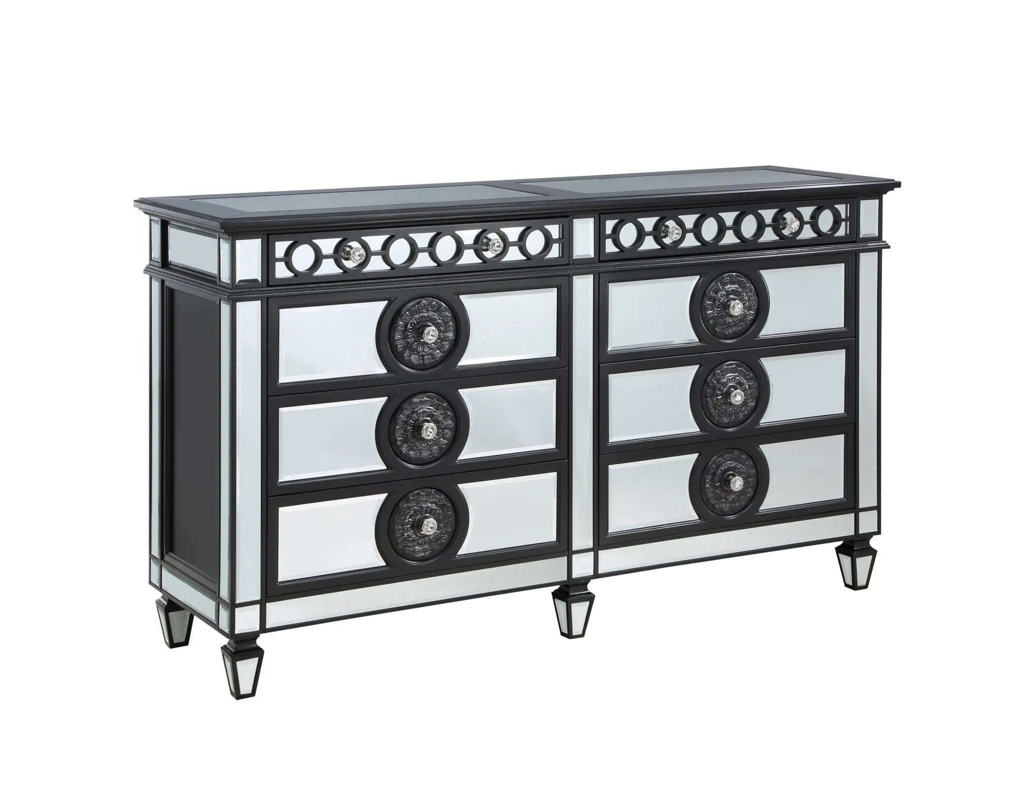 68" Black and Silver Solid and Manufactured Wood Mirrored Eight Drawer Double Dresser Homeroots Bed & Bath