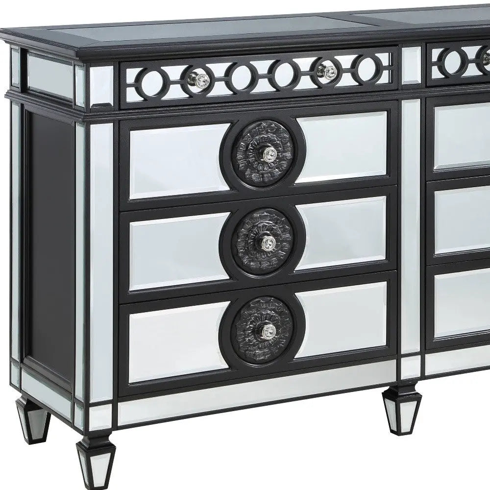68" Black and Silver Solid and Manufactured Wood Mirrored Eight Drawer Double Dresser Homeroots Bed & Bath