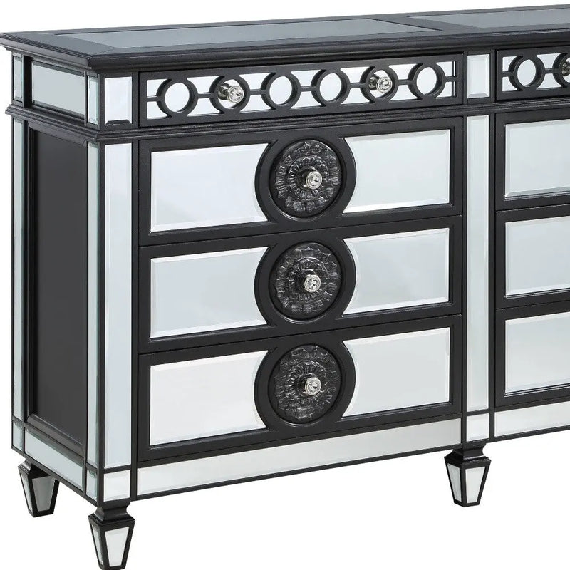 68" Black and Silver Solid and Manufactured Wood Mirrored Eight Drawer Double Dresser Homeroots Bed & Bath