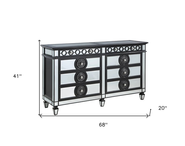 68" Black and Silver Solid and Manufactured Wood Mirrored Eight Drawer Double Dresser Homeroots Bed & Bath