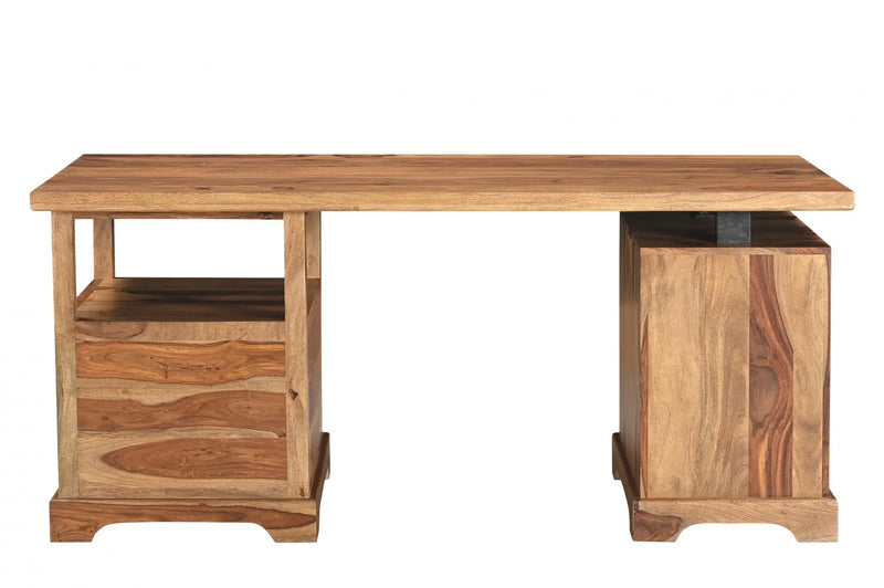 68" Brown Live Edge Solid Wood Writing Desk With Four Drawers Homeroots Office