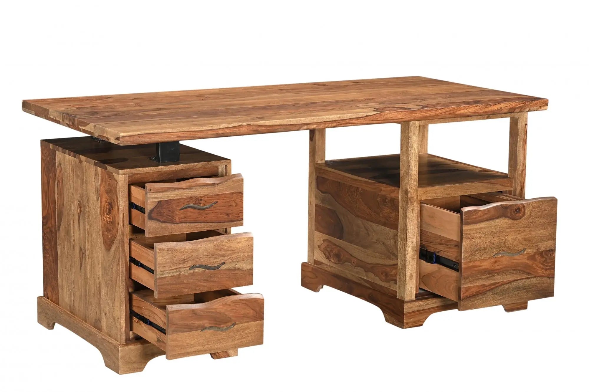 68" Brown Live Edge Solid Wood Writing Desk With Four Drawers Homeroots Office