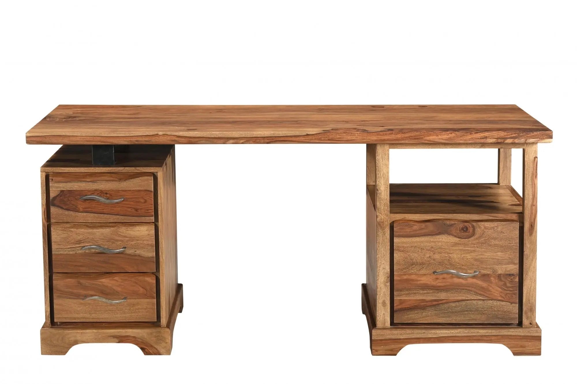 68" Brown Live Edge Solid Wood Writing Desk With Four Drawers Homeroots Office