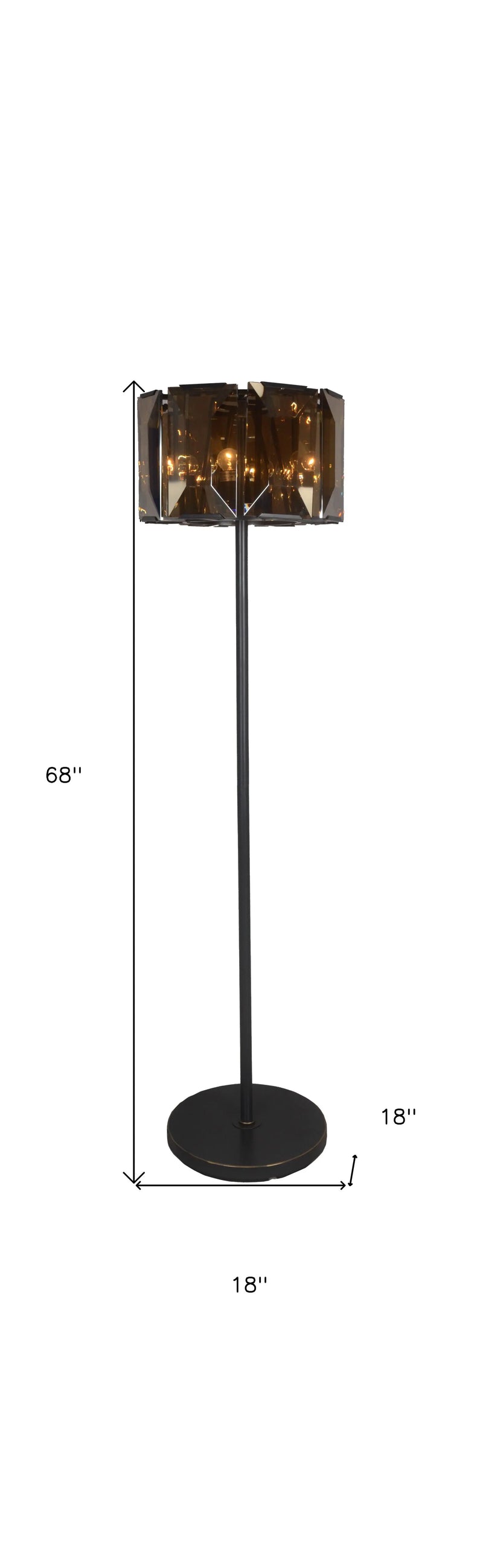 68" Dark Bronze Floor Lamp With Amber Solid Color Beveled Glass Drum Shade Homeroots Lighting