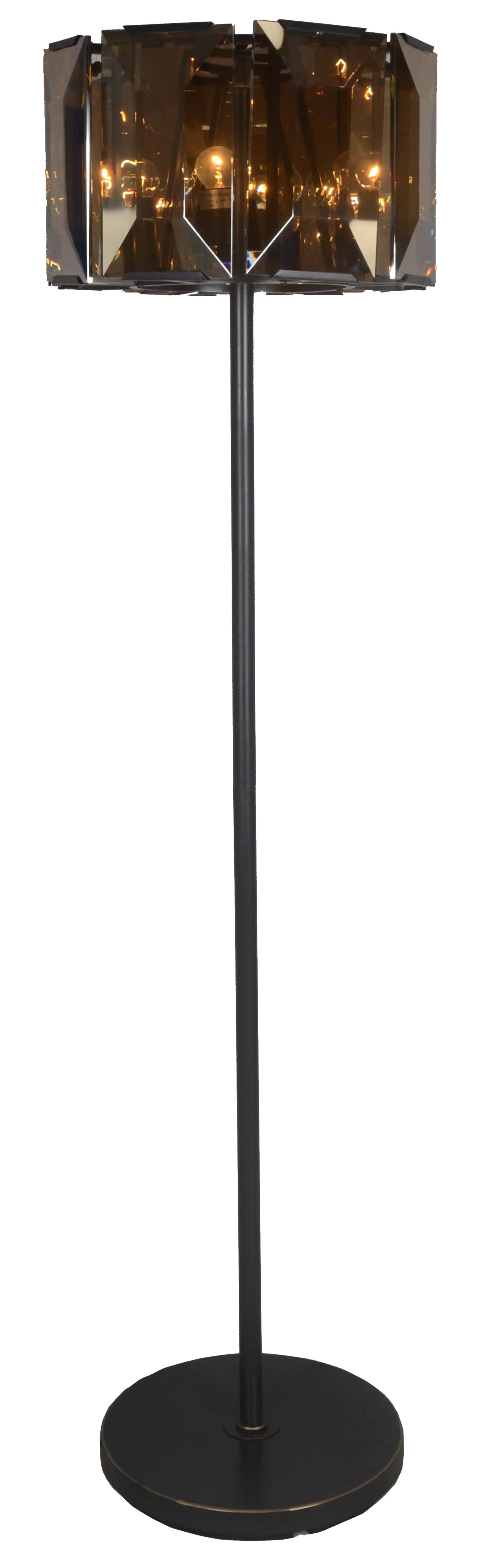 68" Dark Bronze Floor Lamp With Amber Solid Color Beveled Glass Drum Shade Homeroots Lighting