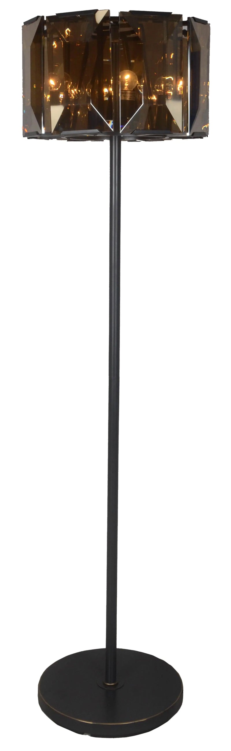 68" Dark Bronze Floor Lamp With Amber Solid Color Beveled Glass Drum Shade Homeroots Lighting