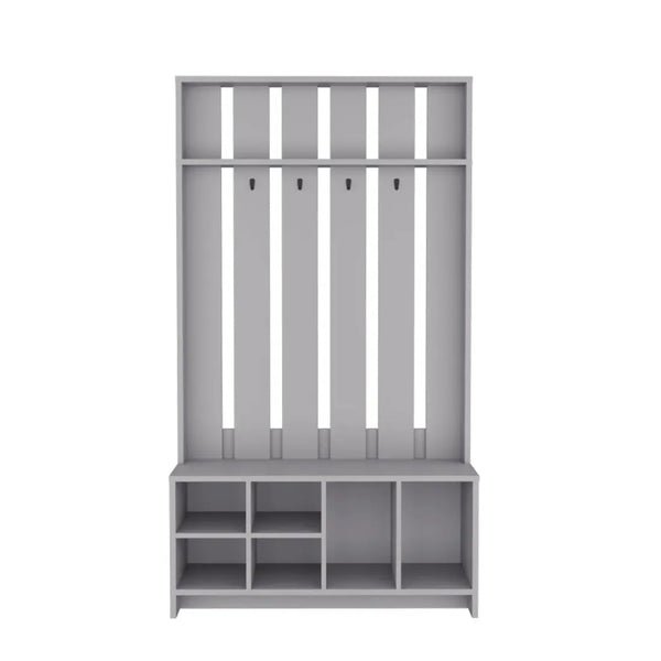 68" Gray Wood Four Hook Coat And Shoe Rack Homeroots Organization