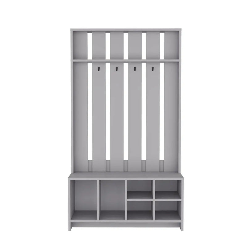 68" Gray Wood Four Hook Coat And Shoe Rack Homeroots Organization