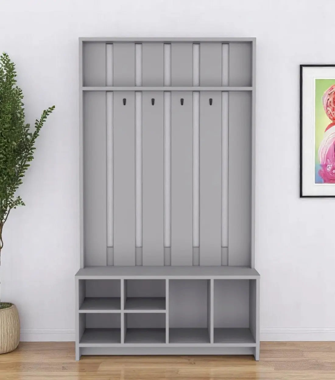 68" Gray Wood Four Hook Coat And Shoe Rack Homeroots Organization