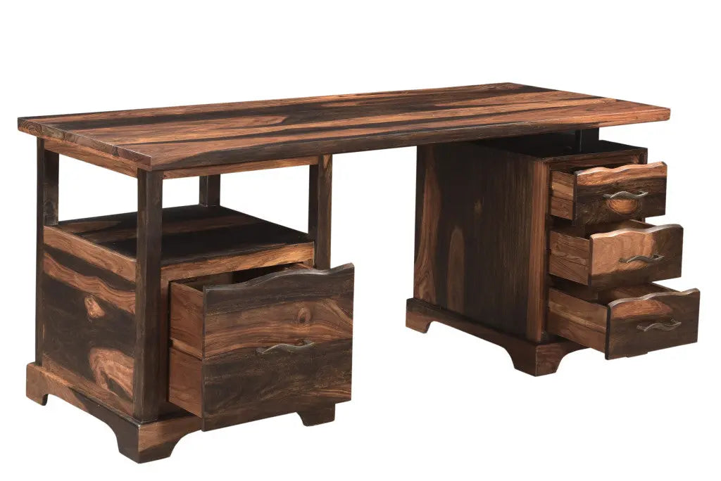 68" Natural Live Edge Solid Wood Writing Desk With Four Drawers Homeroots Office