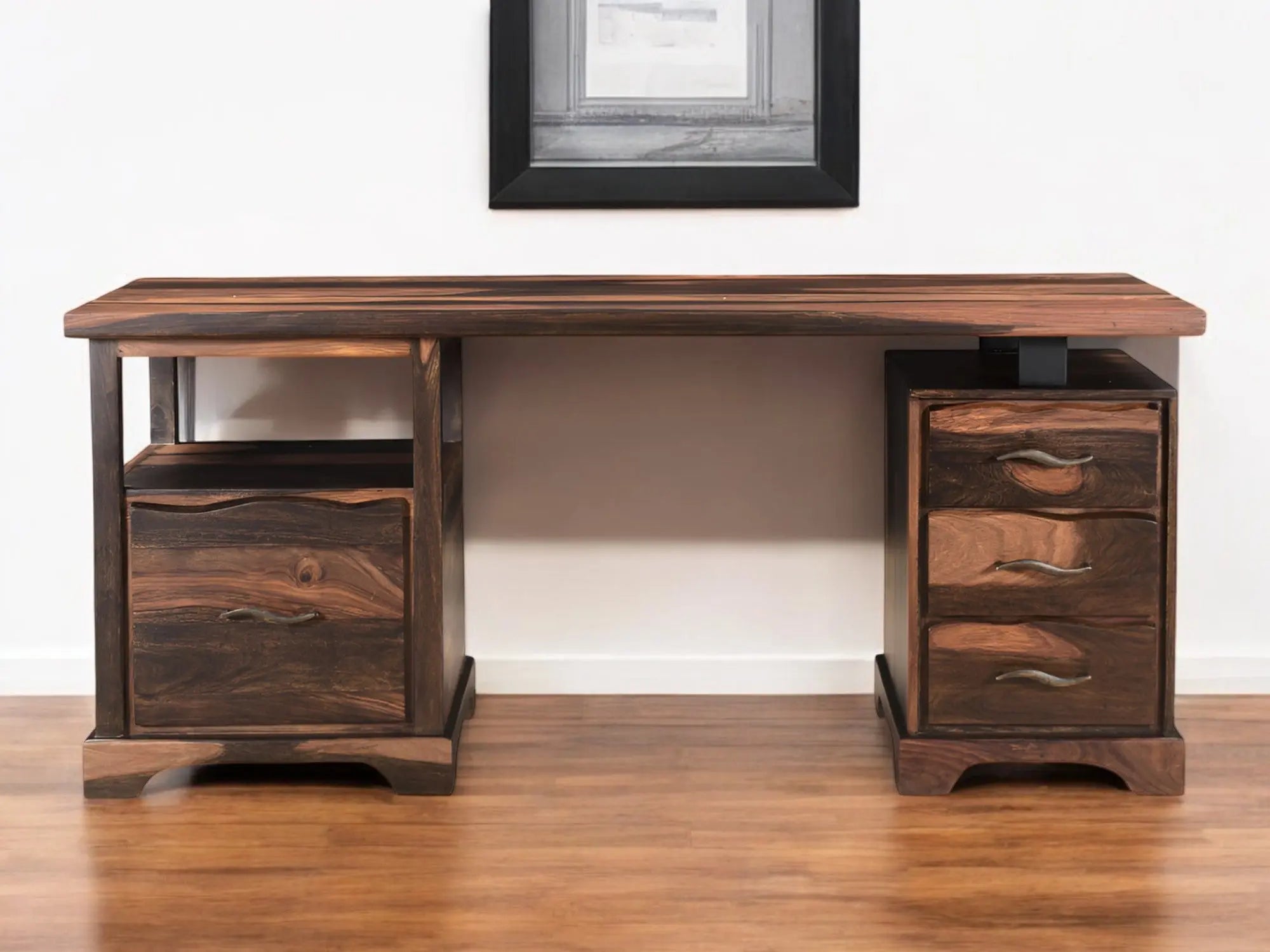 68" Natural Live Edge Solid Wood Writing Desk With Four Drawers Homeroots Office