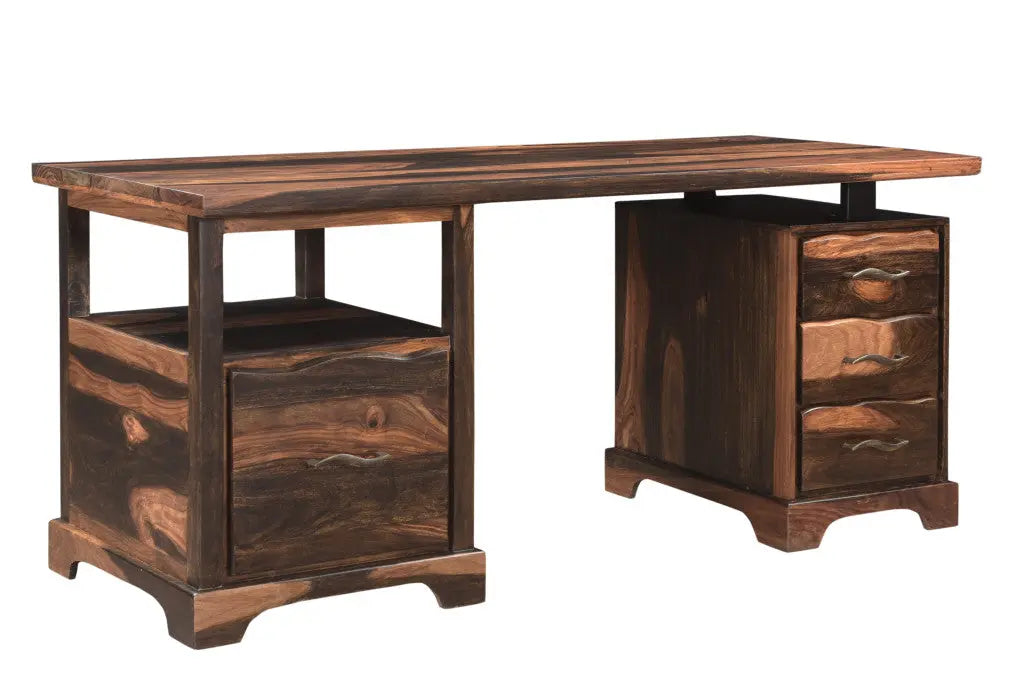 68" Natural Live Edge Solid Wood Writing Desk With Four Drawers Homeroots Office