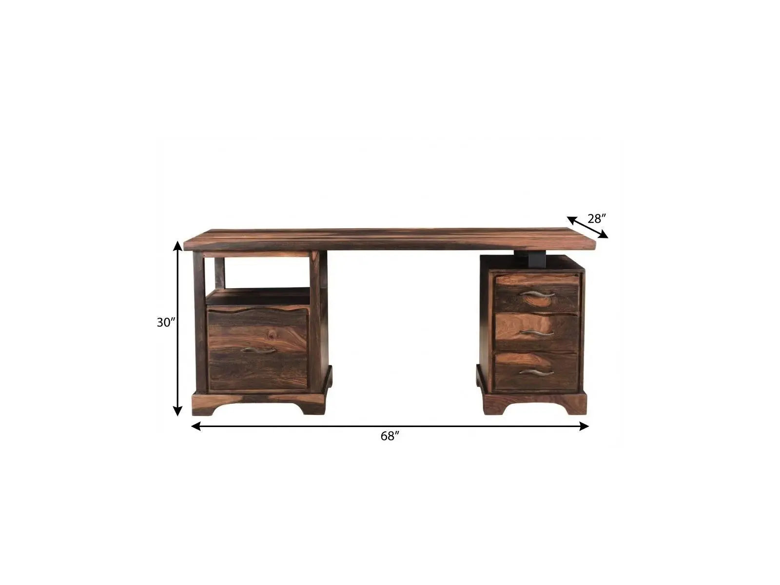 68" Natural Live Edge Solid Wood Writing Desk With Four Drawers Homeroots Office