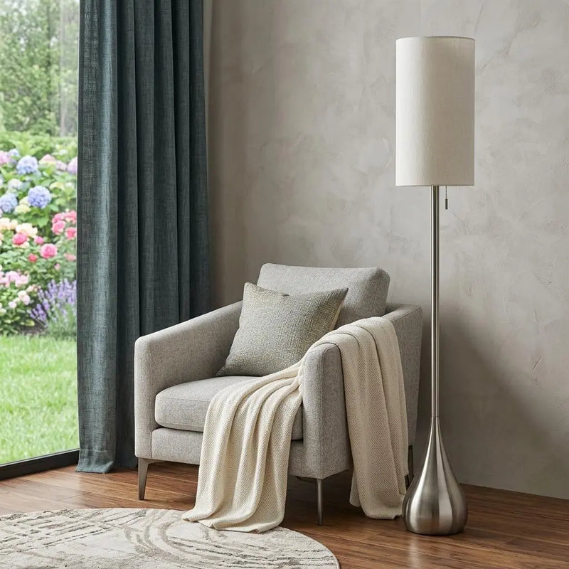 68" Silver Floor Lamp With White Fabric Drum Shade Homeroots Lighting