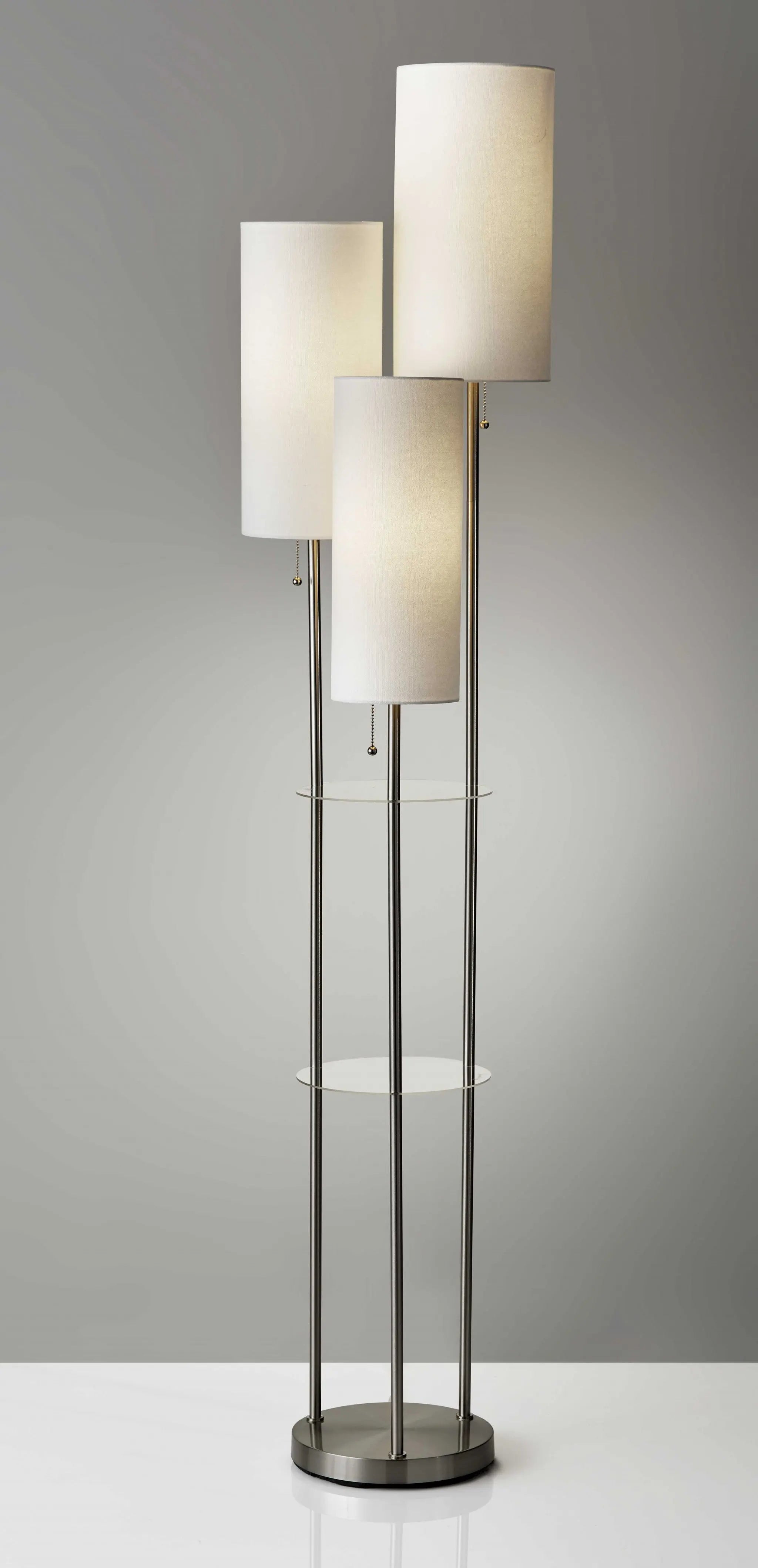 68" Silver Three Light Novelty Floor Lamp With White Linen Cylinder Shade Homeroots Lighting