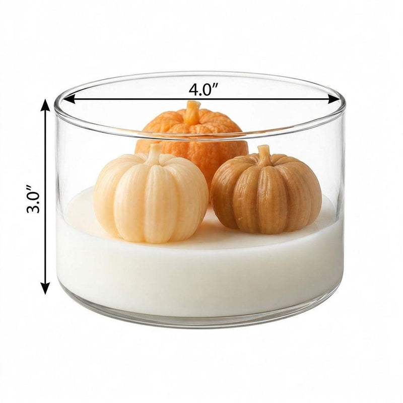4" Brown Orange And White Apple And Pumpkin Scented Mini Pumpkin Candles In Clear Glass Jar - Home & Garden