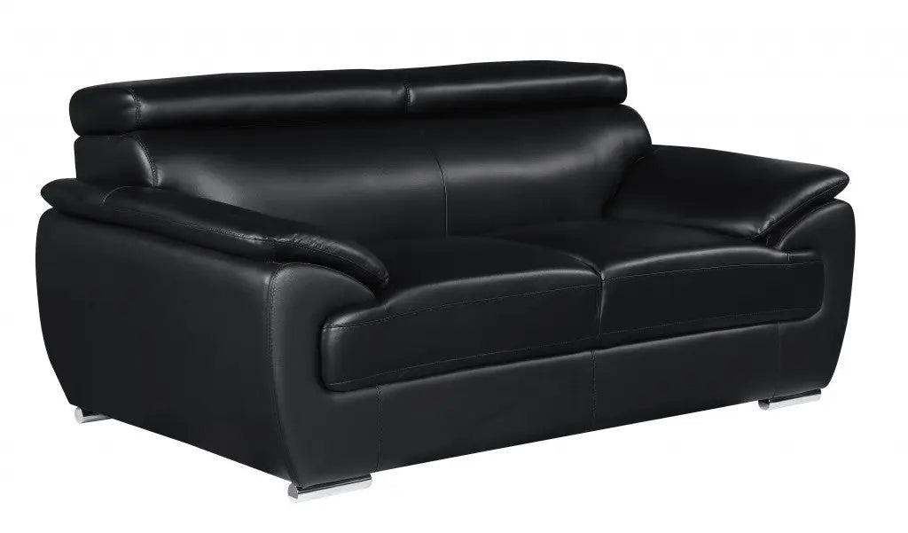69" Black And Silver Faux Leather Loveseat Homeroots Living Room