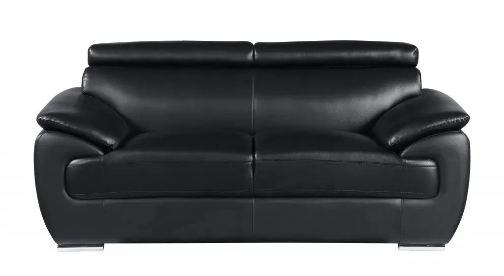 69" Black And Silver Faux Leather Loveseat Homeroots Living Room