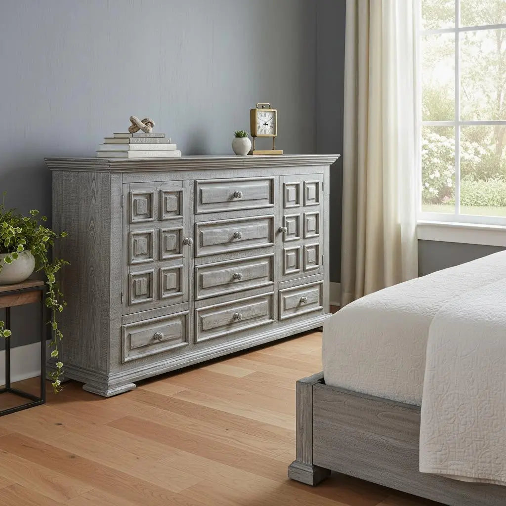 69" Gray Solid Wood Six Drawer Triple Dresser Homeroots Bed & Bath