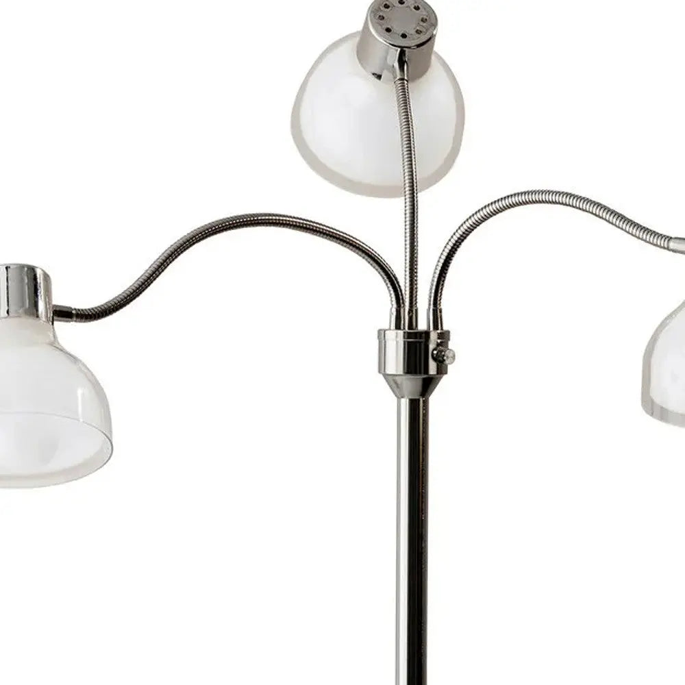 69" Silver Three Light Tree Floor Lamp With White Plastic Bowl Shade - GreatEagleInc