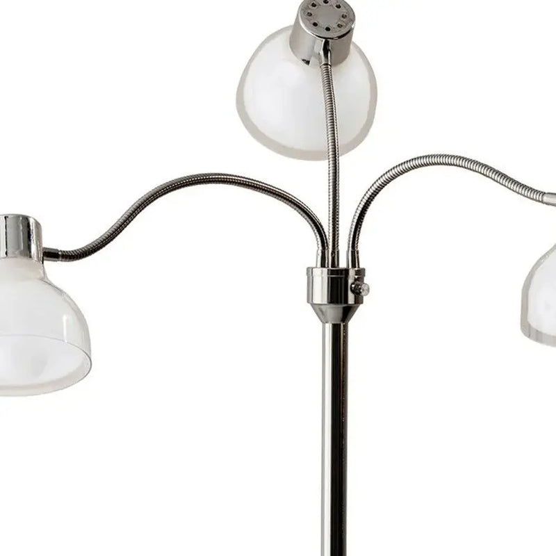 69" Silver Three Light Tree Floor Lamp With White Plastic Bowl Shade - GreatEagleInc