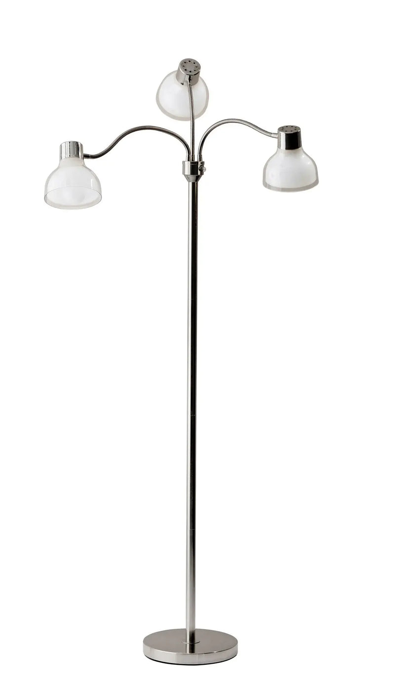 69" Silver Three Light Tree Floor Lamp With White Plastic Bowl Shade - GreatEagleInc