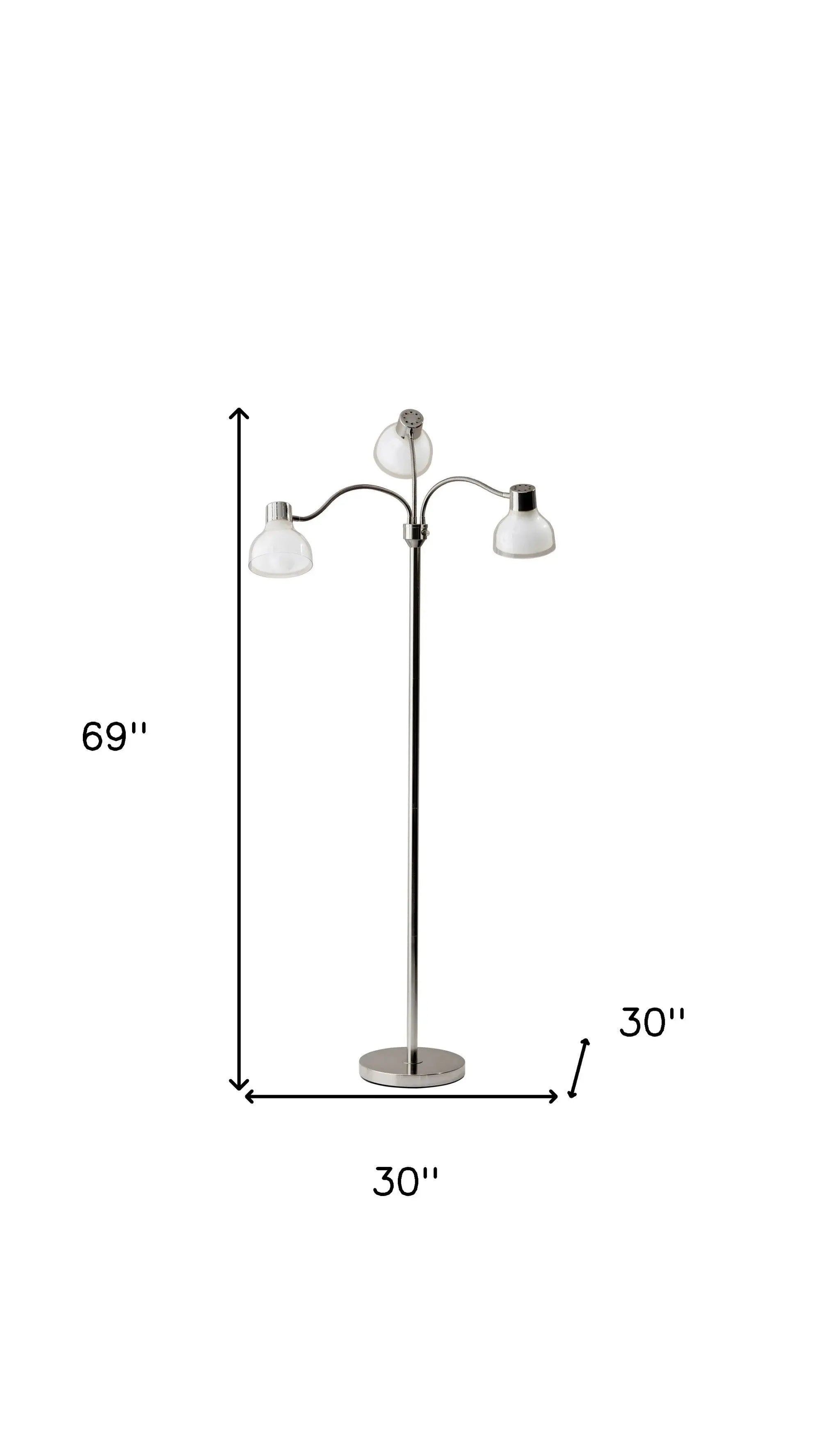 69" Silver Three Light Tree Floor Lamp With White Plastic Bowl Shade - GreatEagleInc