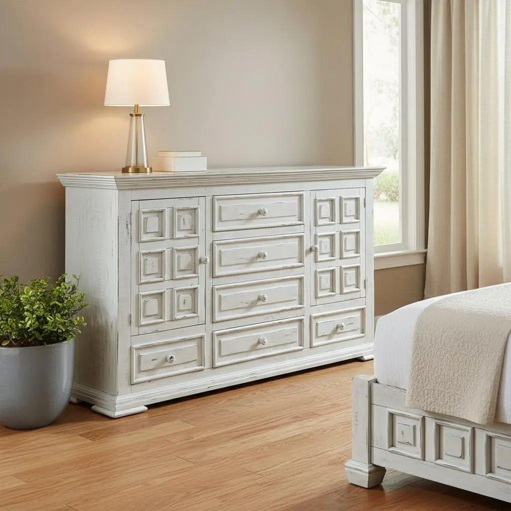 69" White Solid Wood Six Drawer Triple Dresser Homeroots Bed & Bath